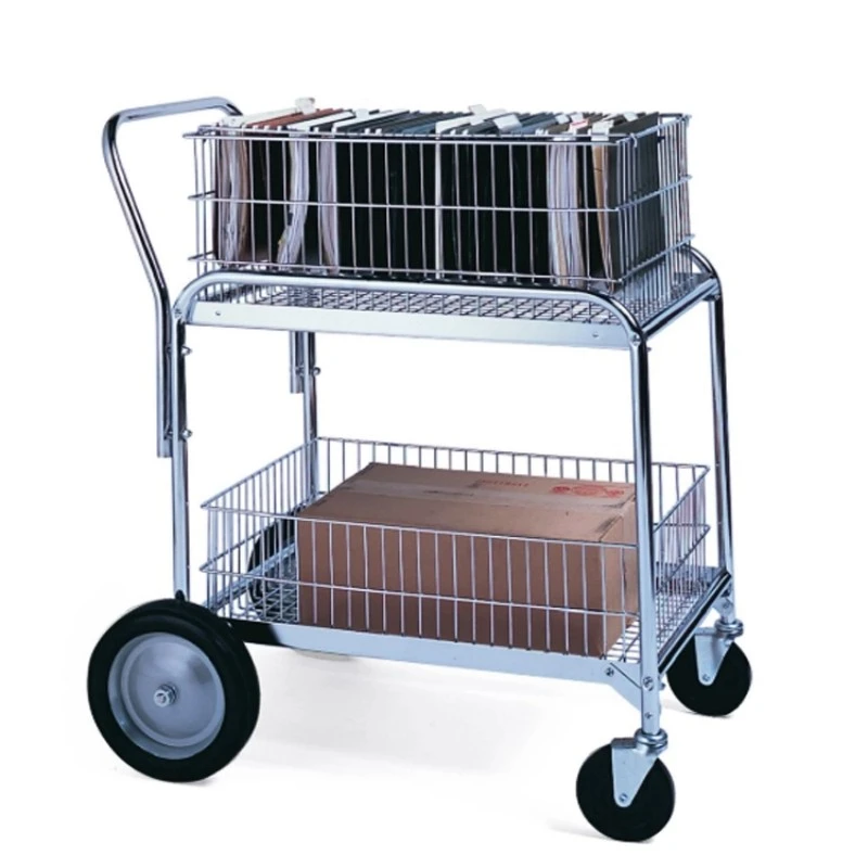 Xe đẩy thư bằng thép mạ Chrome có giỏ trên và dưới