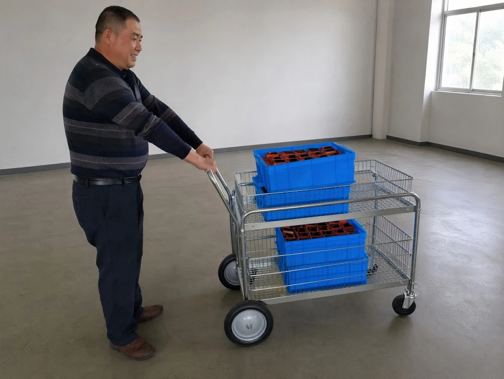 Chrome Wire Mesh Rolling File Trolley Office Mail Cart