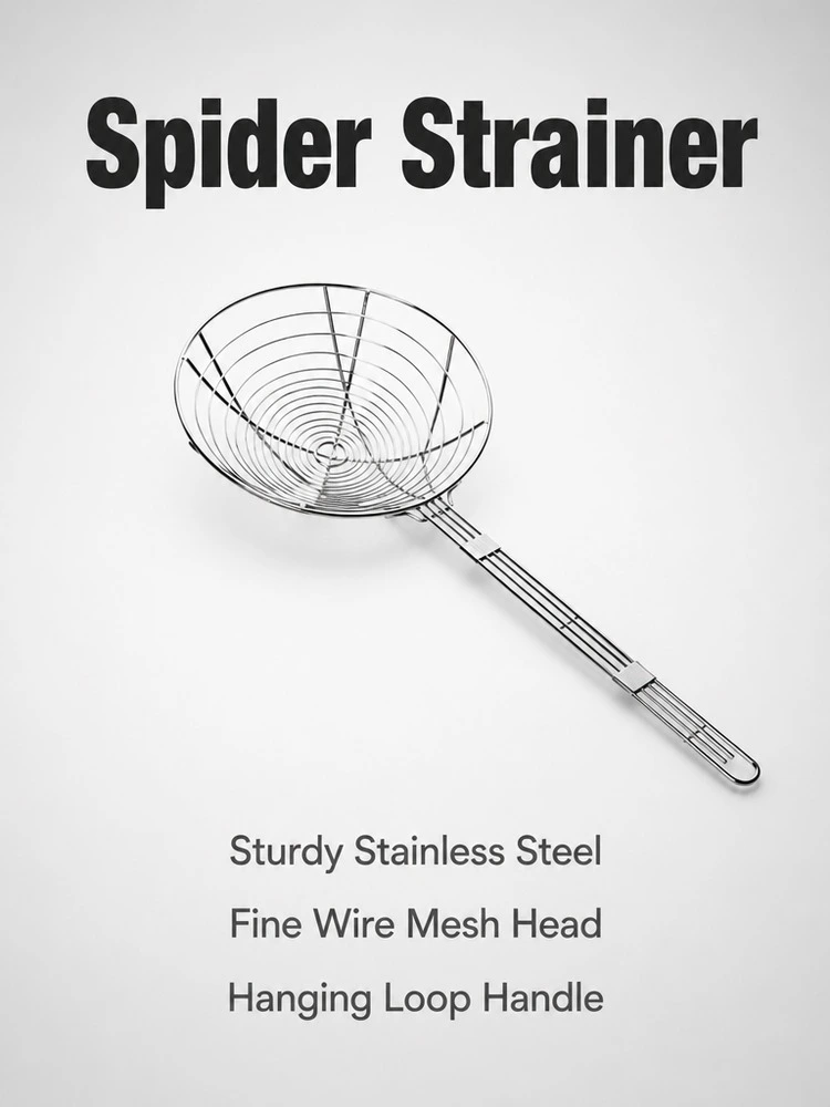 Steel Round Mesh Fry Basket With Long Handle For Kitchen